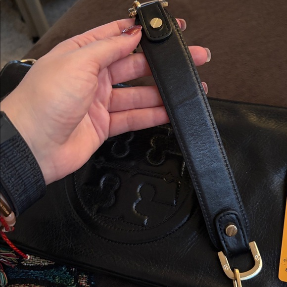 Tory Burch Bombe Reva Black Leather Clutch with Gold Chain - Picture 7 of 10